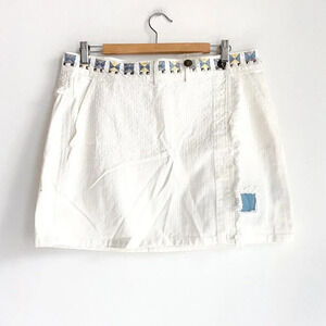 Desigual White Denim  Lace Detail Embroidered Minis Skirt XXL